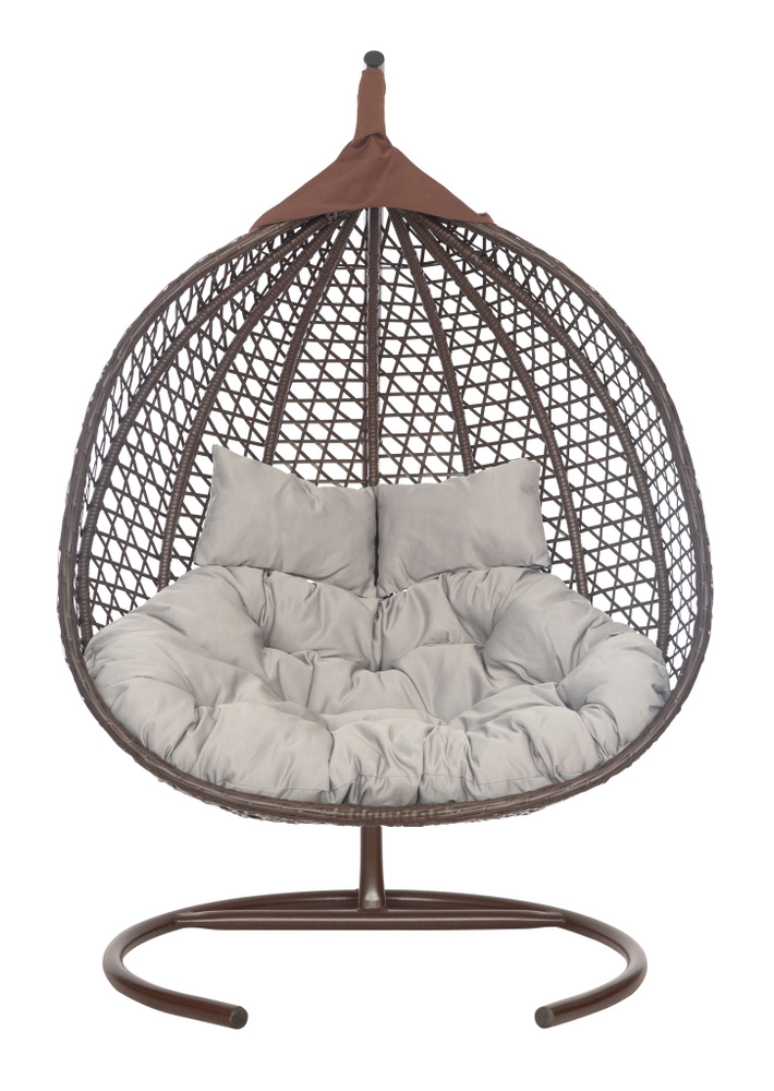 Подвесное двухместное кресло-кокон ФИДЖИ коричневый (светло-серая подушка)  #1
