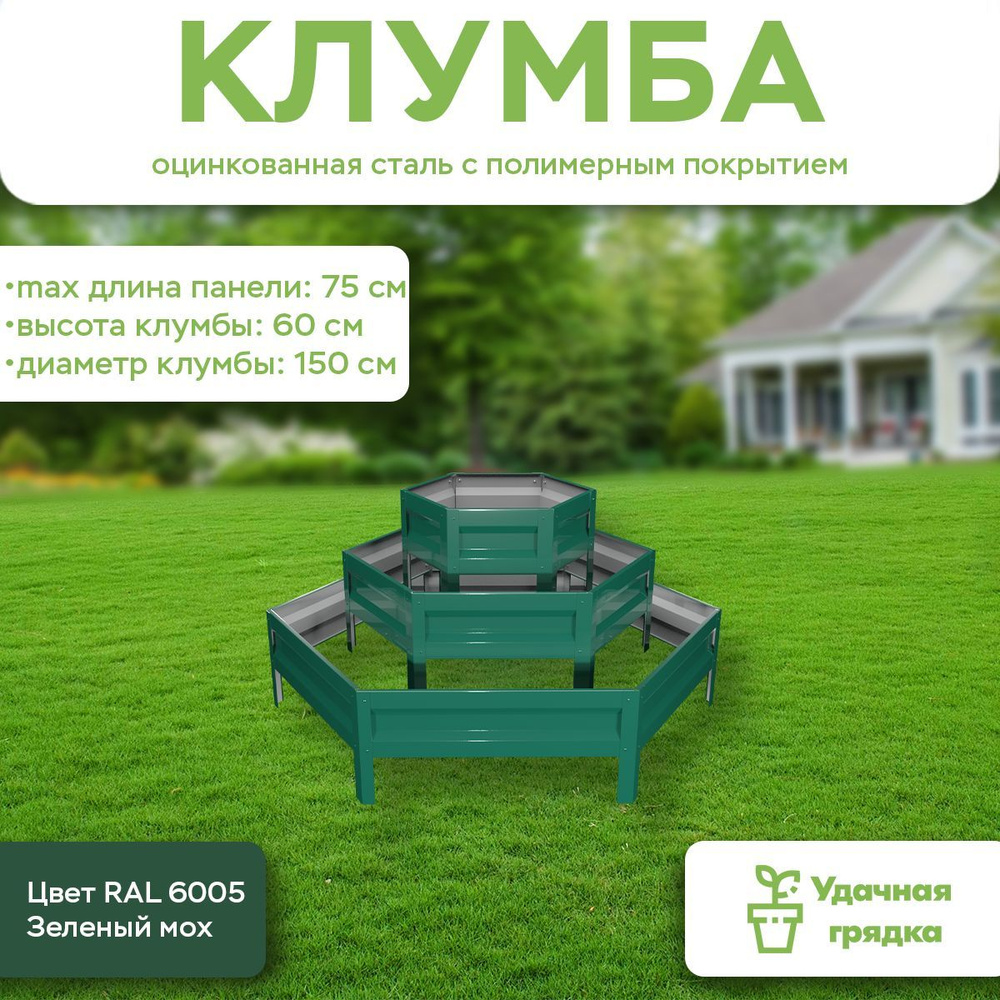 Клумба Удачная, Альпийская горка, панели 30+50+75 см, цвет RAL 6005 зелёный мох, высота 60 см  #1