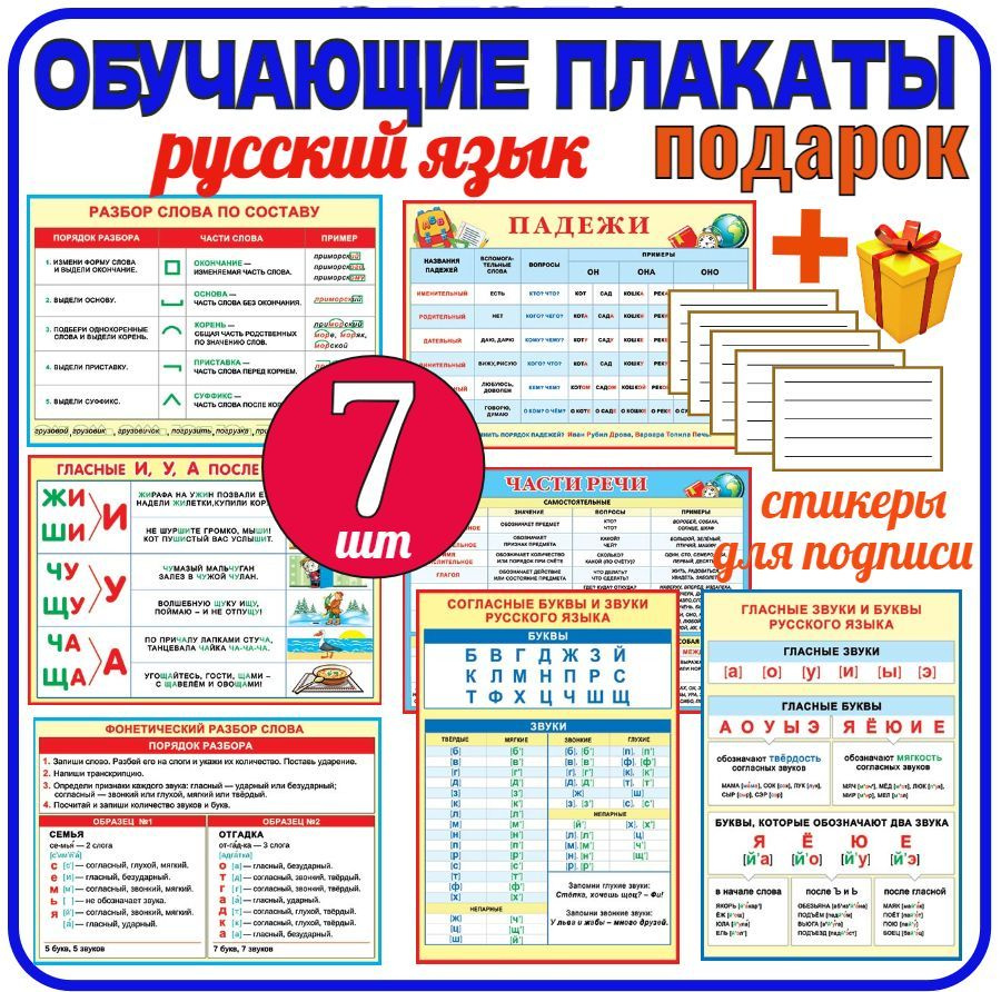 Обучающие плакаты Русский язык, все правила русского языка для начальной  школы и наклейки для тетрадей - купить с доставкой по выгодным ценам в  интернет-магазине OZON (1119722624)