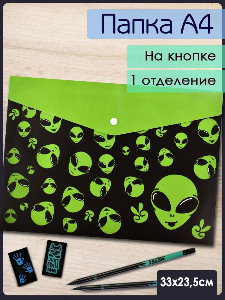 Папка для школьных тетрадей пластиковая "НЛО" А4 1 отделение на кнопке  #1