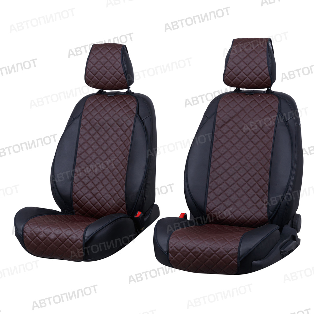 Накидки для Nissan Patrol VI (2010-2023) на передние сиденья из экокожи Ромб, Широкие, Шоколадный  #1