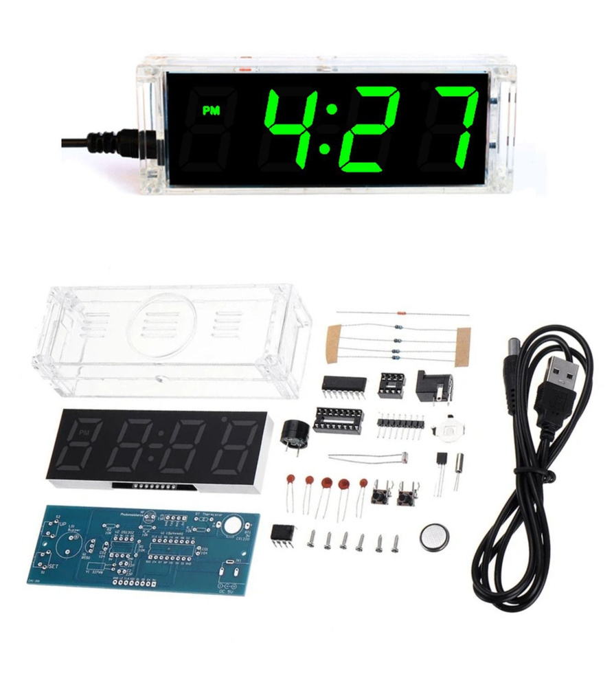 Набор для самостоятельной пайки и сборки (конструктор) "Цифровые светодиодные часы - термометр / будильник #1