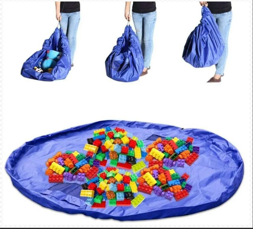 Собирай-ка - игровой коврик детский для хранения лего, мешок для игрушек синий  #1