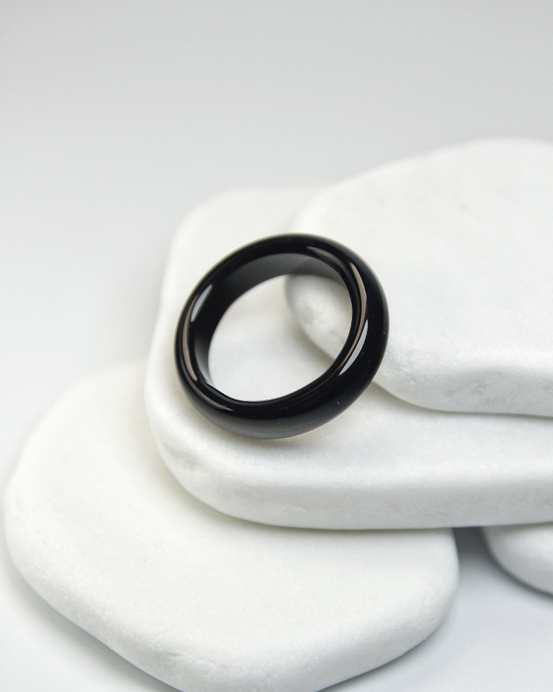Кольцо Черный агат - размер 18-19, натуральный камень - ставит огненную защиту от дурных людей, от их #1