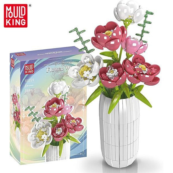 Конструктор MOULD KING 10059 Пион китайский (Paeonia lactiflora) 866 деталей, Детские строительные блоки, #1