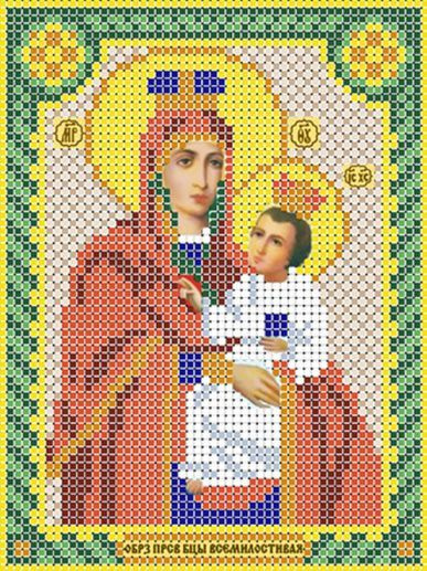 Схема для вышивания бисером (без бисера), икона "Образ Пресвятой Богородицы Всемилостивая" 12х16 см  #1