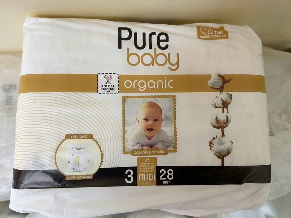 Подгузники Pure Baby Organic , размер N.3 Junior (4-10 кг) 28 штук премиальный органический хлопок  #1