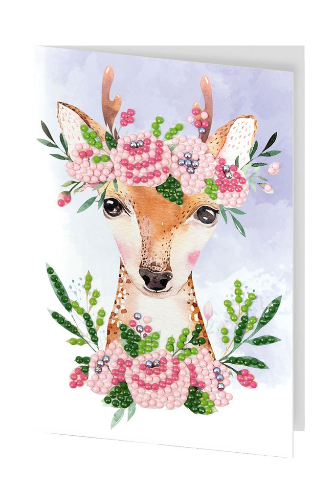 Набор "ФРЕЯ" кристальная (алмазная) мозаика ALVO-603 открытка "Оленёнок с цветами" 14.8х10.5 см  #1