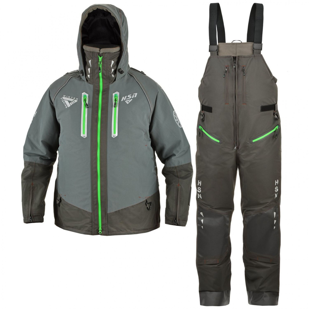 Зимний костюм поплавок для рыбалки "RESCUER III NEW -45" от ХСН. Ткань: HARDGUARD. Цвет: Серый с зелеными #1