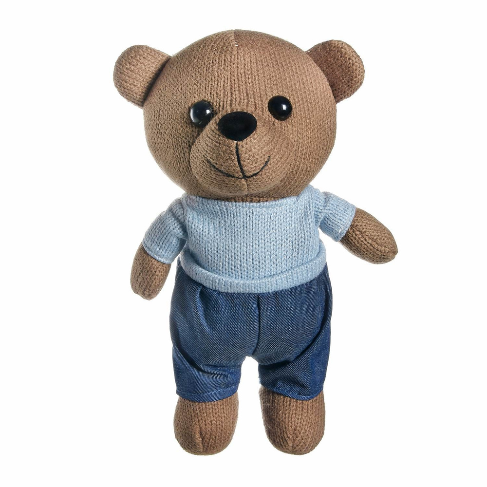 Мягкая игрушка Abtoys Knitted. Мишка мальчик вязаный, 22см в джинсах и свитере  #1