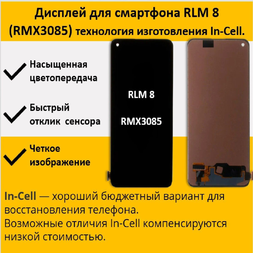 Запчасть для мобильного устройства Дисплей для смартфона RLM 8 (RMX3085),  технология In-Cell - купить по выгодным ценам в интернет-магазине OZON  (1174335647)