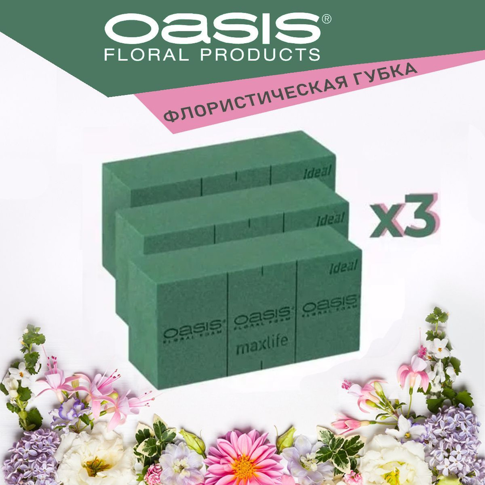 Oasis Ideal Губка Оазис флористическая пена кирпич 23 х 11 х 7.5 см - 3 шт КОМПЛЕКТ  #1