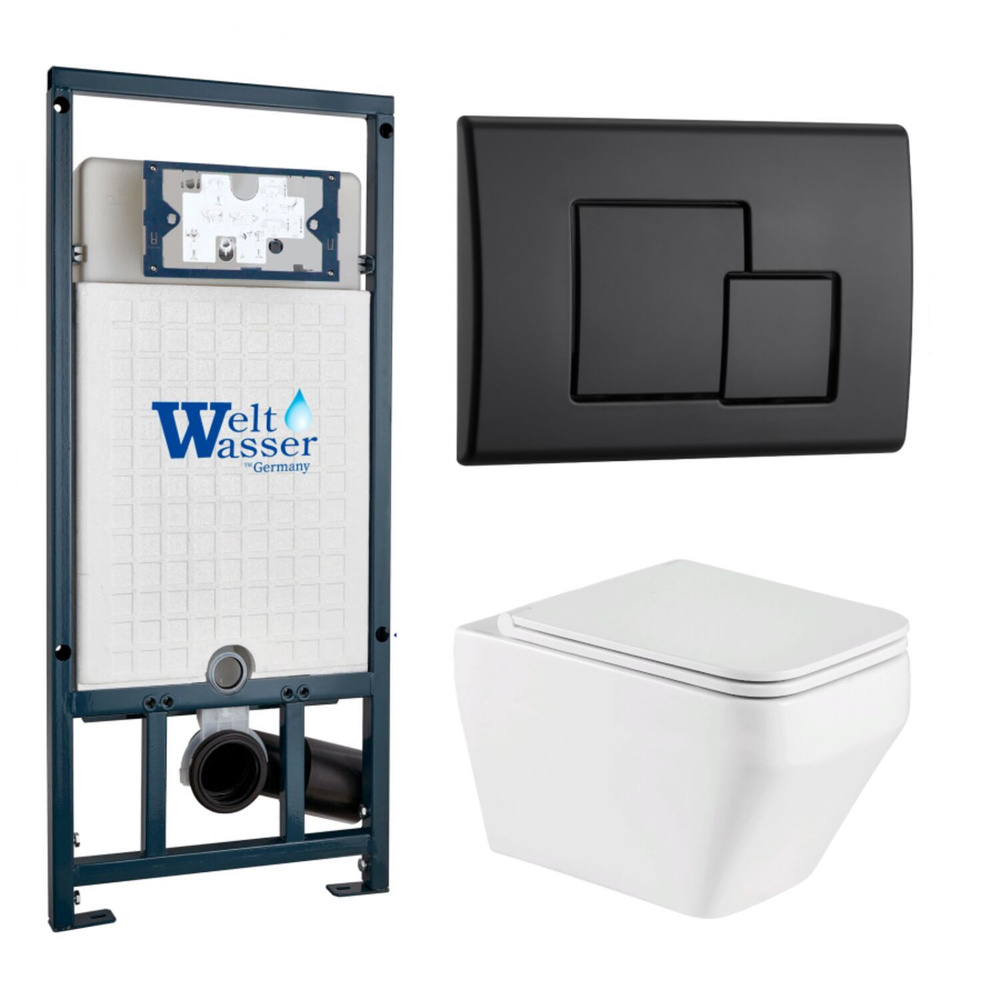 Комплект: Weltwasser Инсталляция Mar 507+Кнопка Mar 507 SE MT-BL черная+Hofbach 041 GL-WT белый унитаз #1