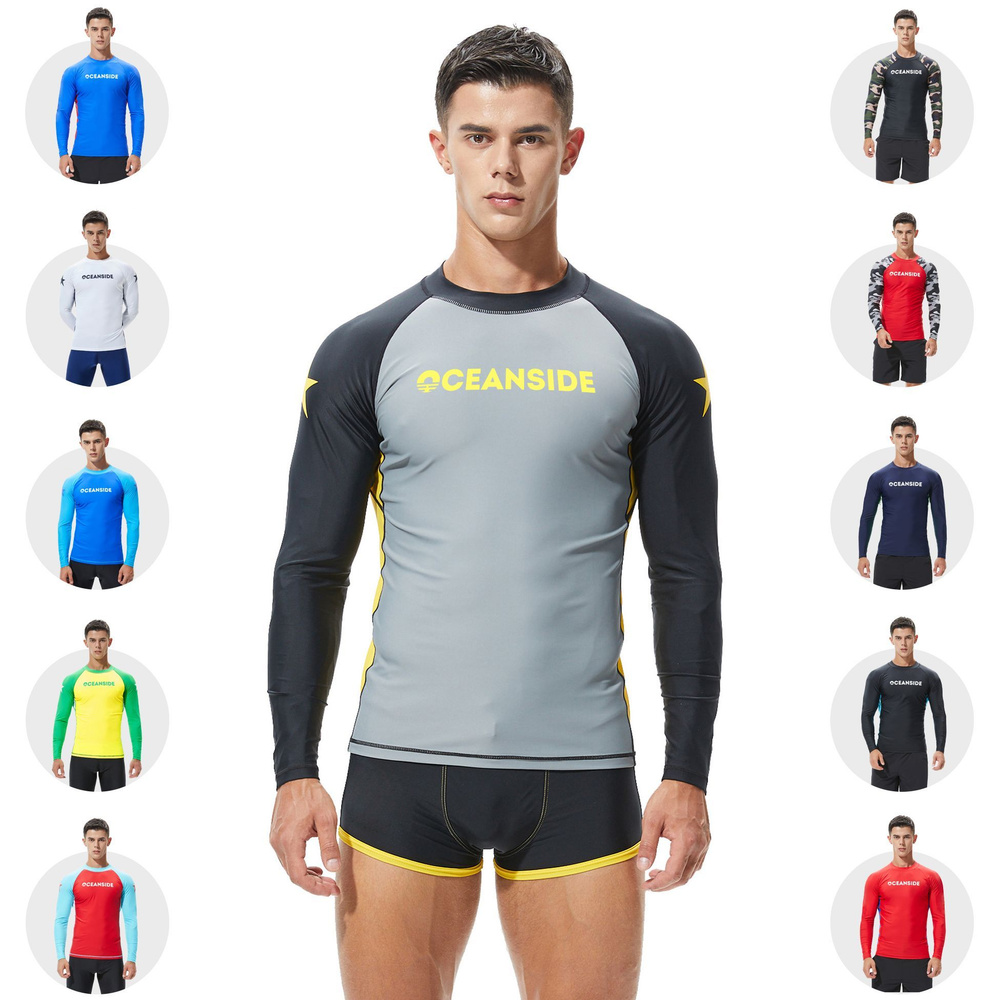 Гидромайка мужская футболка пляжная для плавания с рукавами Серая/Черная  #1