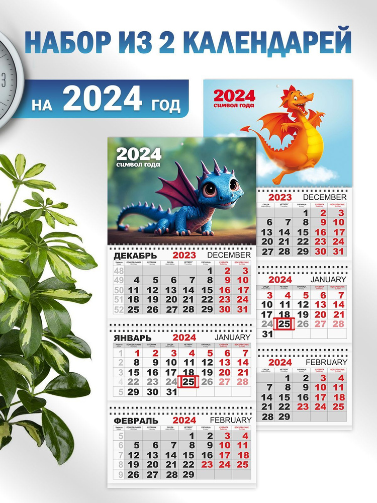 Календарь настенный квартальный с Драконом на 2024 год, 2 шт - купить с  доставкой по выгодным ценам в интернет-магазине OZON (976770690)