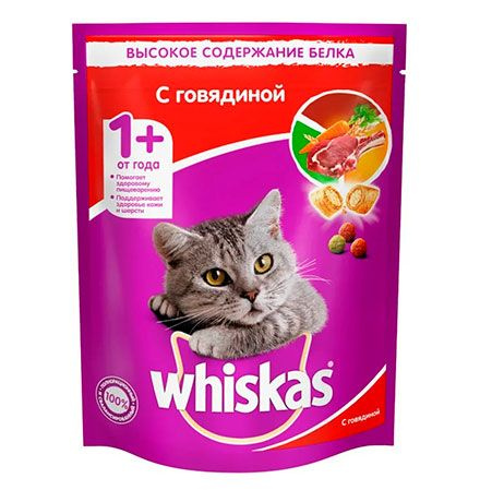 Whiskas / Сухой корм Вискас для взрослых кошек подушечки-паштет с Говядиной, 800 г  #1