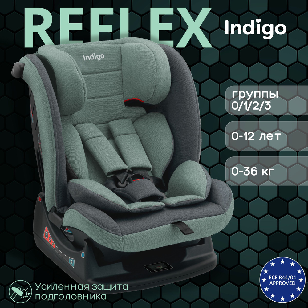 Автокресло детское Indigo REFLEX AY913 растущее 0-36 кг, группа 0,1,2,3, зеленый, серый  #1