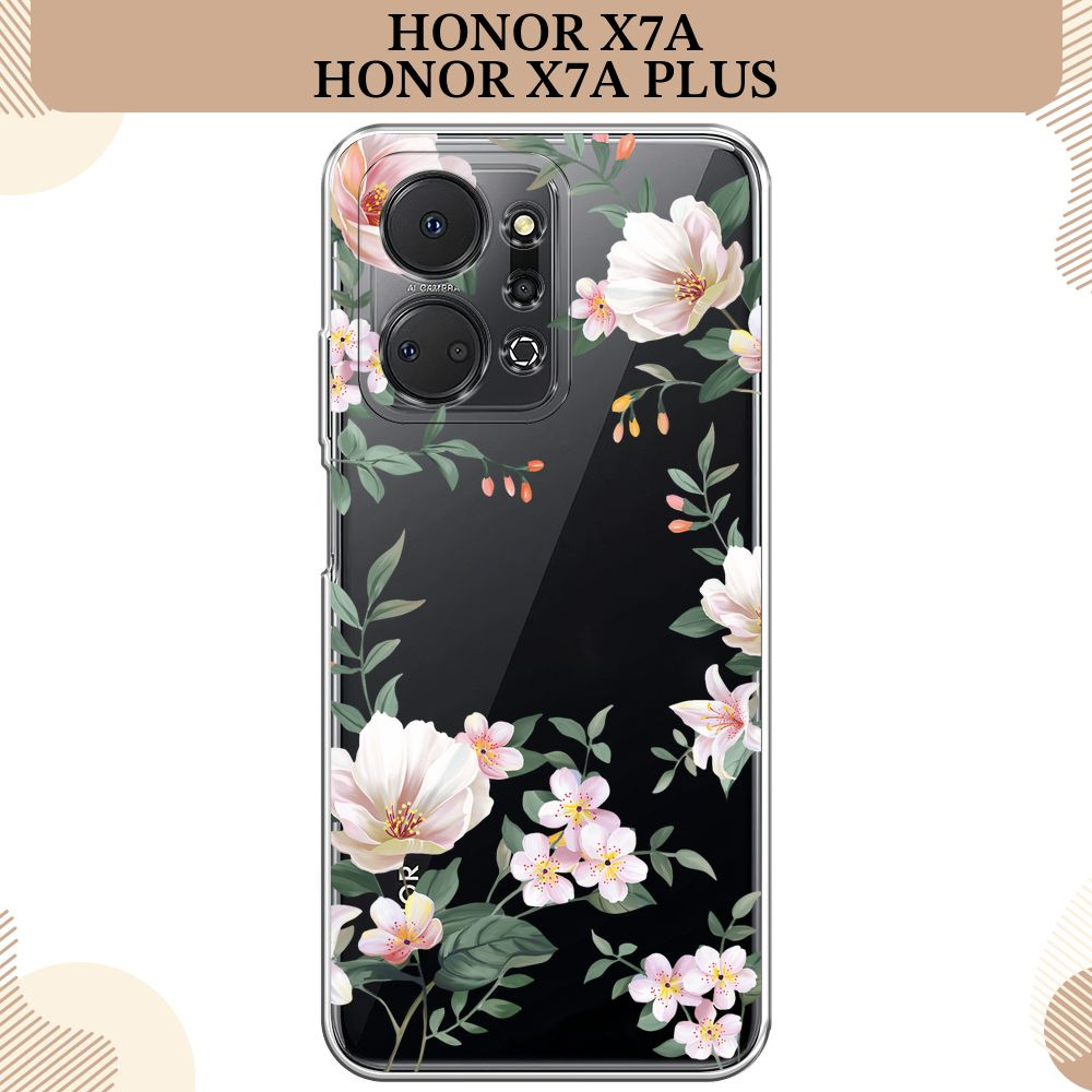 Силиконовый чехол на Honor X7A/X7A Plus / Хонор Х7А/Х7А Плюс Beautiful white flowers, прозрачный  #1