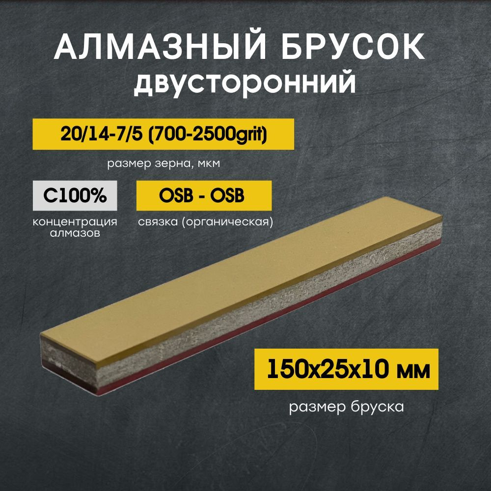 Алмазный 2-х сторонний брусок VID 150x25мм С100% 20/14-7/5 OSB/OSB  (700-2500grit) - купить в интернет-магазине OZON с доставкой по России  (1036654093)