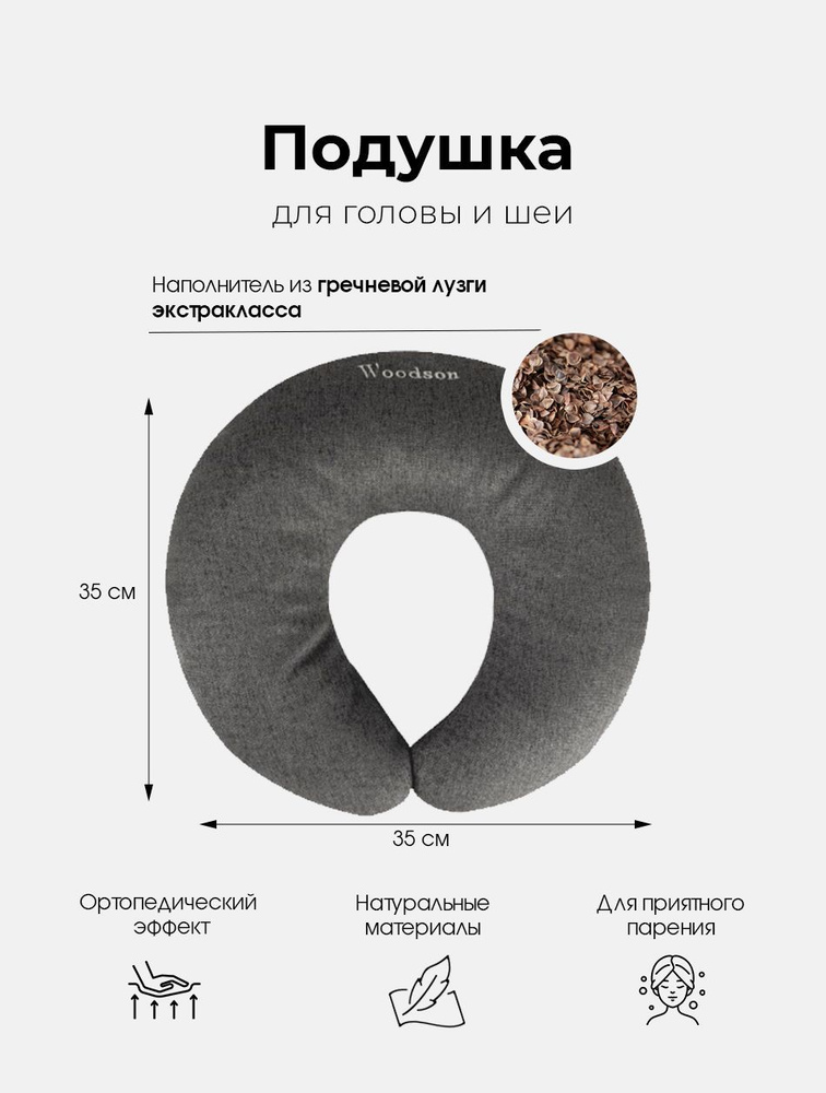 Анатомическая подушка для головы в баню и сауну массажная Woodson Второе дыхание, серого цвета,с наполнителем #1