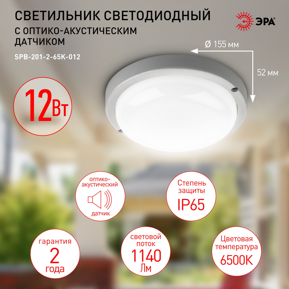 Настенно-потолочный светильник светодиодный уличный ЭРА SPB-201-2-65K-012 влагозащищенный IP65 ЖКХ с #1