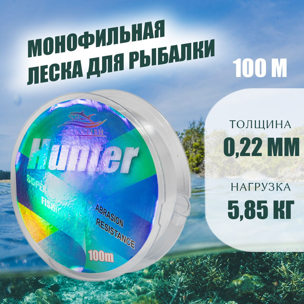 ASIANFISH Монофильная леска для рыбалки, размотка: 100 м, толщина: 0.22 мм  #1