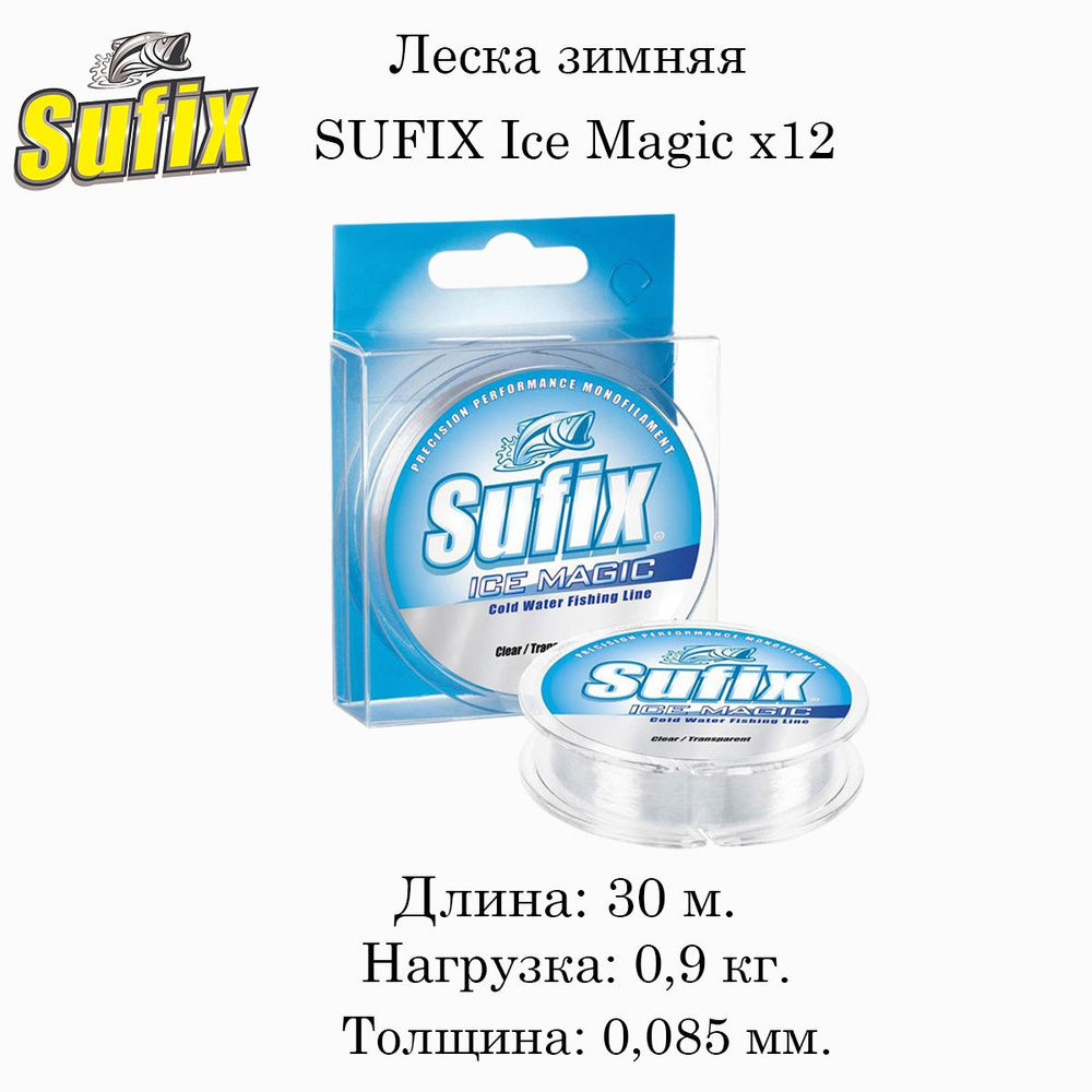 Леска зимняя SUFIX Ice Magic x12 прозрачная 30м #1