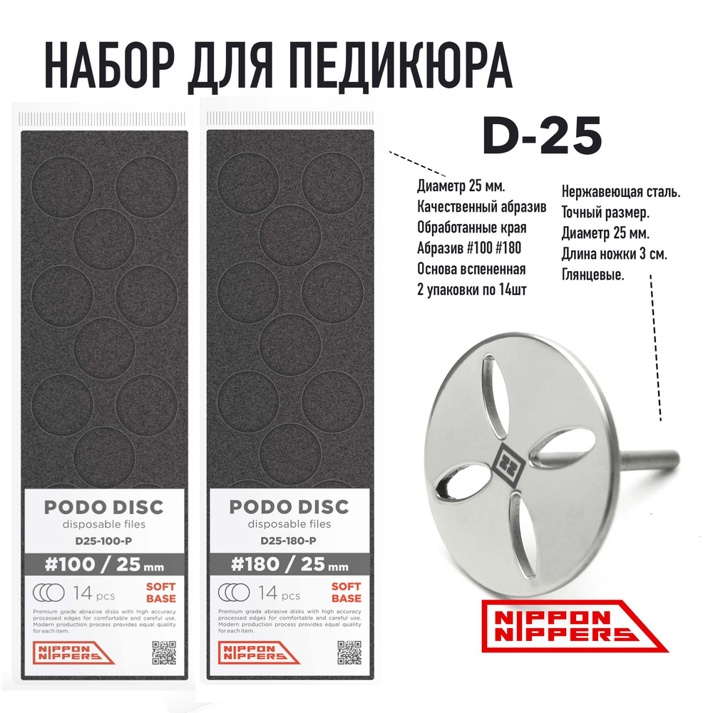 Набор: педикюрный диск диаметр 25 мм/файлы для пододисков сменные карбид-кремния, абразив 100 грт, 14шт #1