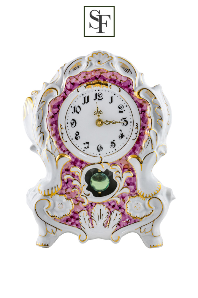 Часы каминные Leander "Розовый мрамор" 32 см, фарфор, Чехия #1