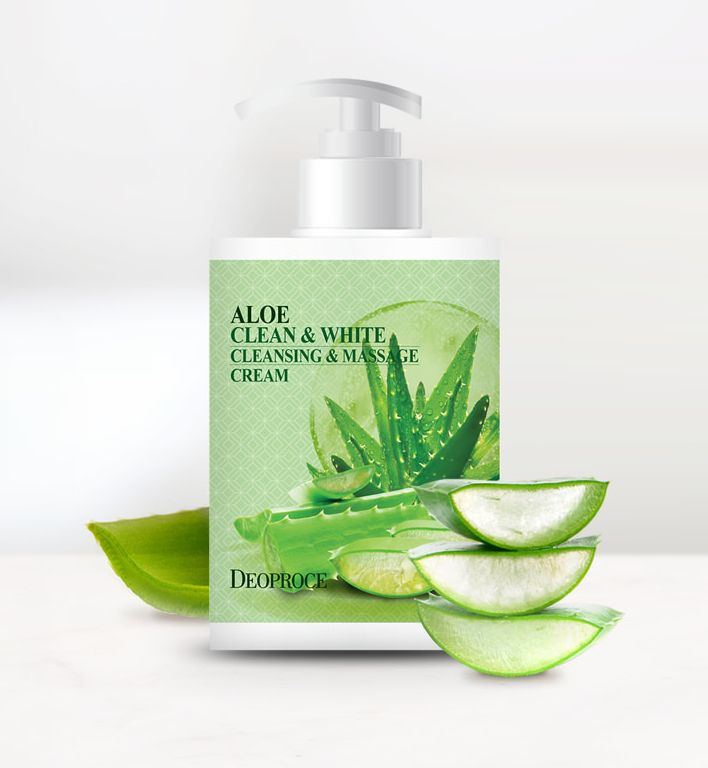 Массажный крем для лица и тела с алоэ Deoproce (Деопрос) Clean & White Cleansing & Massage Cream Aloe, #1