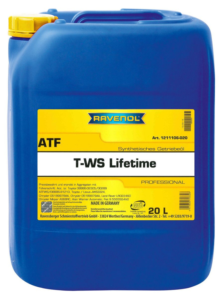 Масло АКПП RAVENOL ATF T-WS Lifetime Fluid, 20 литров #1
