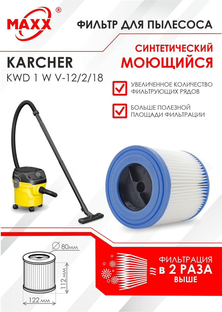 Патронный фильтр синтетический, моющийся для пылесоса Karcher KWD 1 W V-12/2/18  #1
