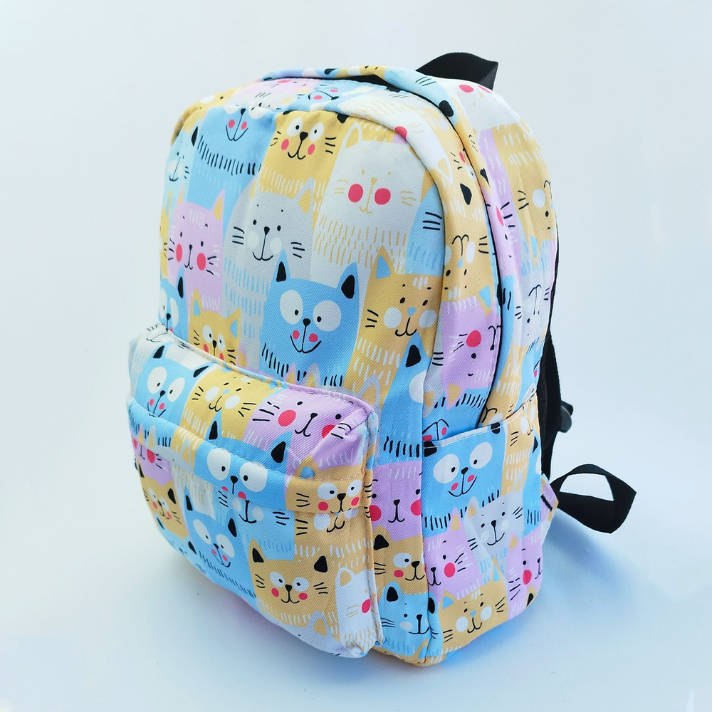 Рюкзак деткий для девочек с кошечками, цвет - голубой, желтый, розовый / Маленький дошкольный рюкзачек, #1