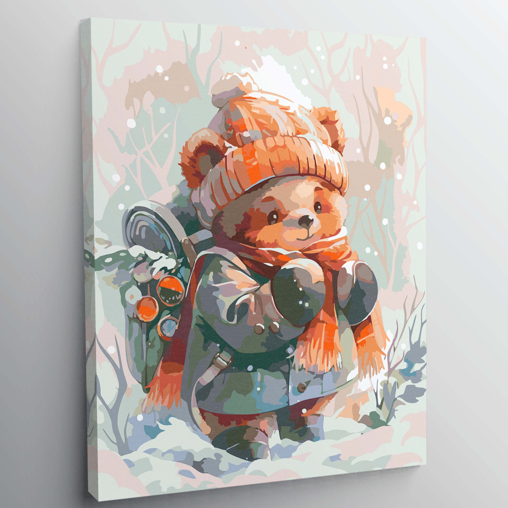 Картина по номерам, холст на подрамнике - Мишка идёт домой - Животные Зима 30x40 см.  #1