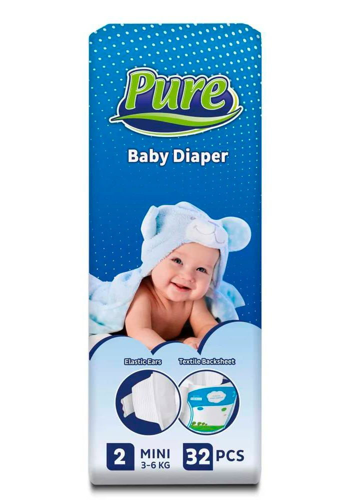 Детские подгузники PURE MINI BABY DIAPER NO.2 (3-6 кг) 32 шт #1