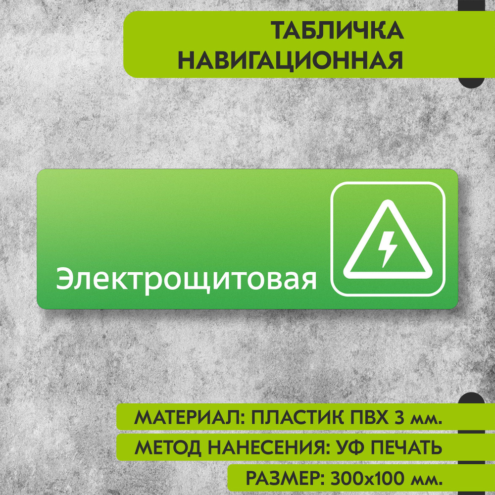 Табличка навигационная "Электрощитовая" зелёная, 300х100 мм., для офиса, кафе, магазина, салона красоты, #1