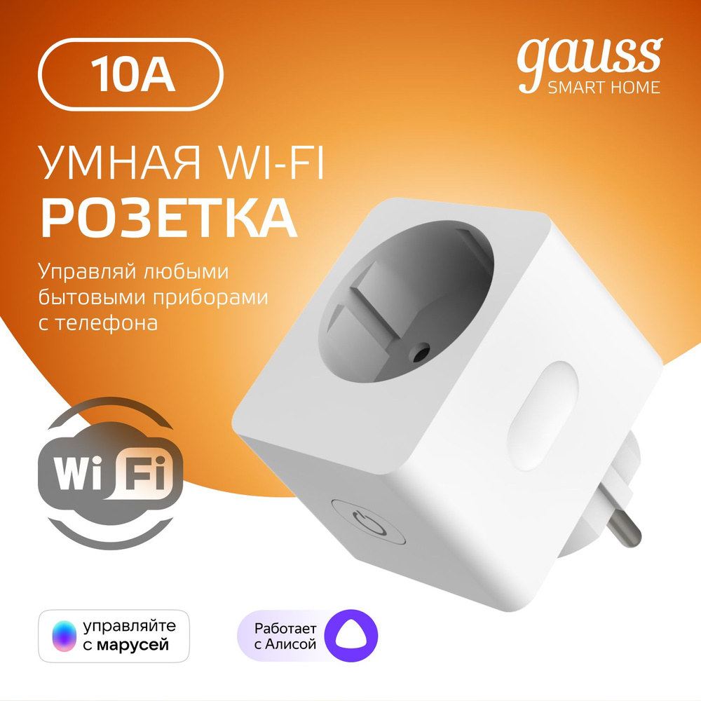 Умная розетка Wi-Fi SmartHome 2300W 10А IP20 c заземлением Gauss #1