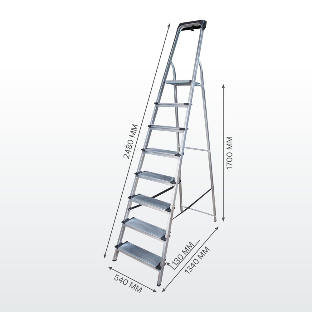 Стремянка 8 ступеней Новая Высота NV 1118, алюминиевая с лотком-органайзером , широкая ступень 130 мм. #1