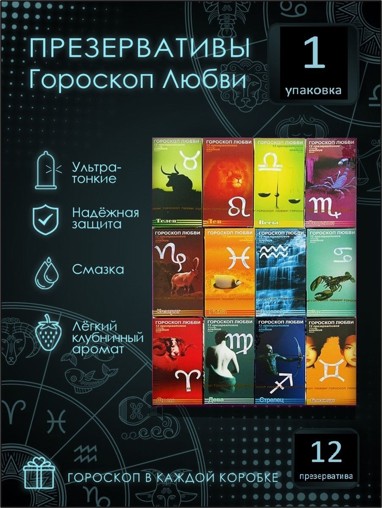 Презервативы Гороскоп любви N12 с ароматом клубники, ультратонкие, гладкие  #1