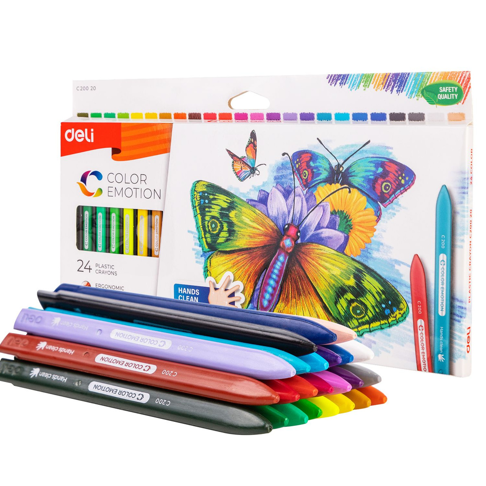 Восковые мелки 24 цвета, Deli Color Emotion, трехгранные, для школы и дома  #1