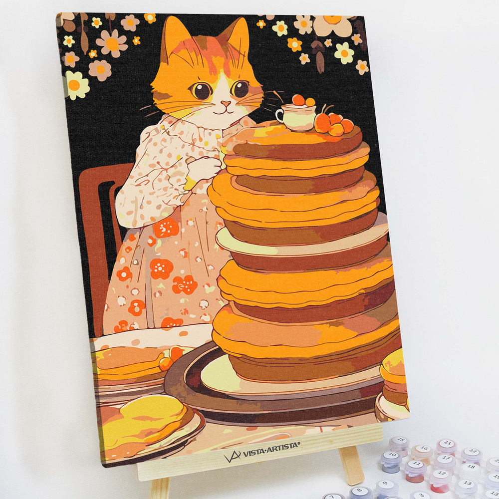 Картина по номерам, холст на подрамнике - Кошечка и пироги - Коты 30x40 см.  #1