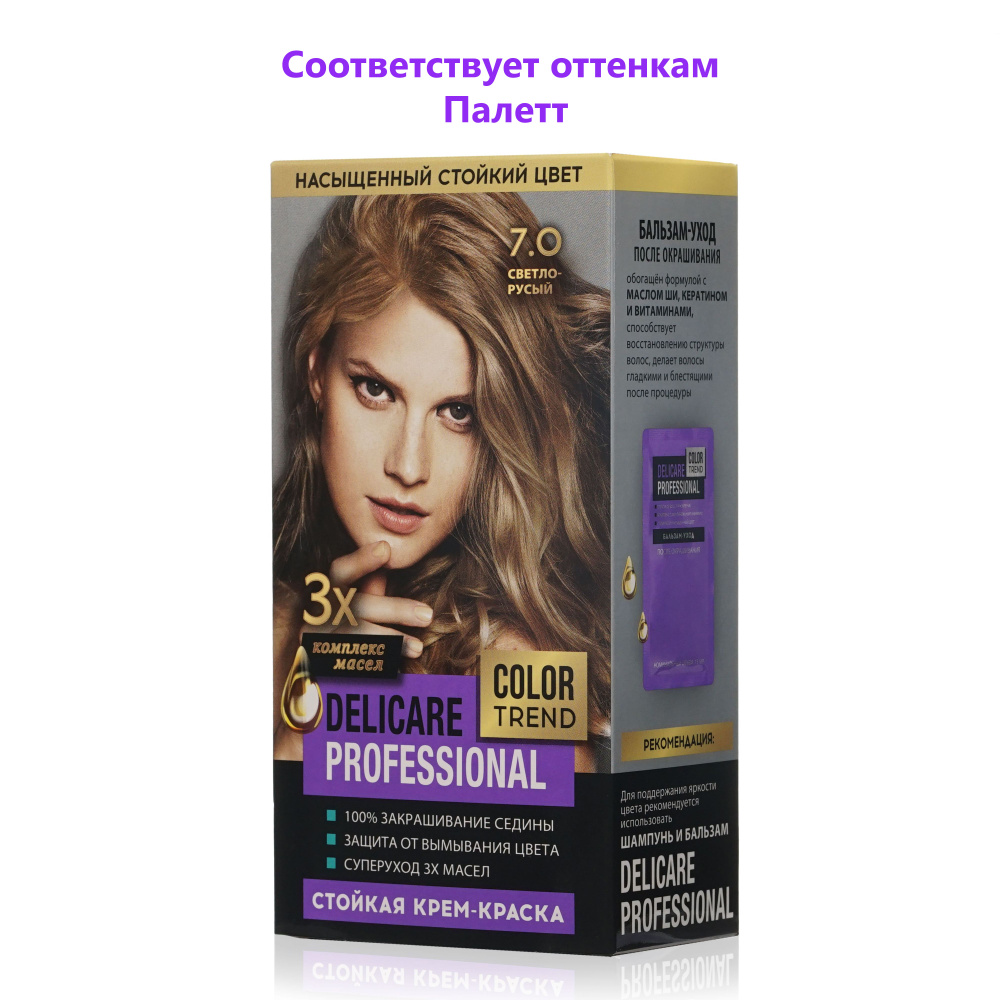 Стойкая крем - краска для волос Delicare Professional Color Trend 7.0 Светло-русый  #1