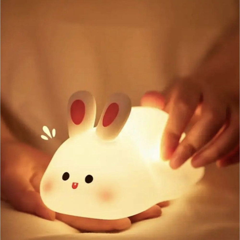 Переносной силиконовый ночник-светильник в форме зайца с таймером.  #1