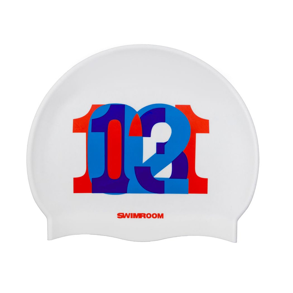 Силиконовая шапочка для плавания / бассейна SwimRoom "123", цвет белый/красный  #1