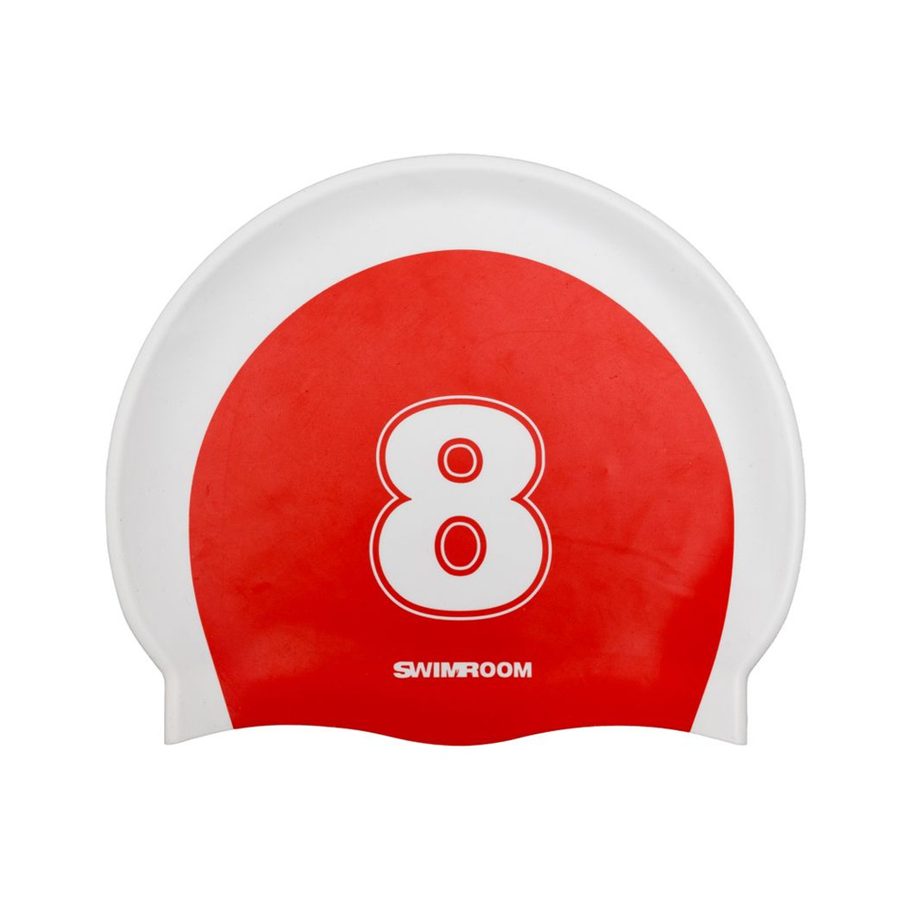 Силиконовая шапочка для плавания / бассейна SwimRoom "8", цвет белый/красный  #1