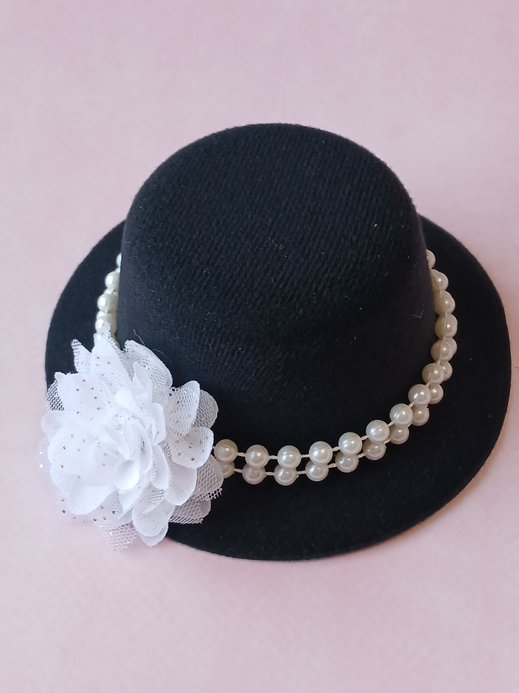 Шляпка на заколках Элегант,Черная шляпка, белый цветок #1