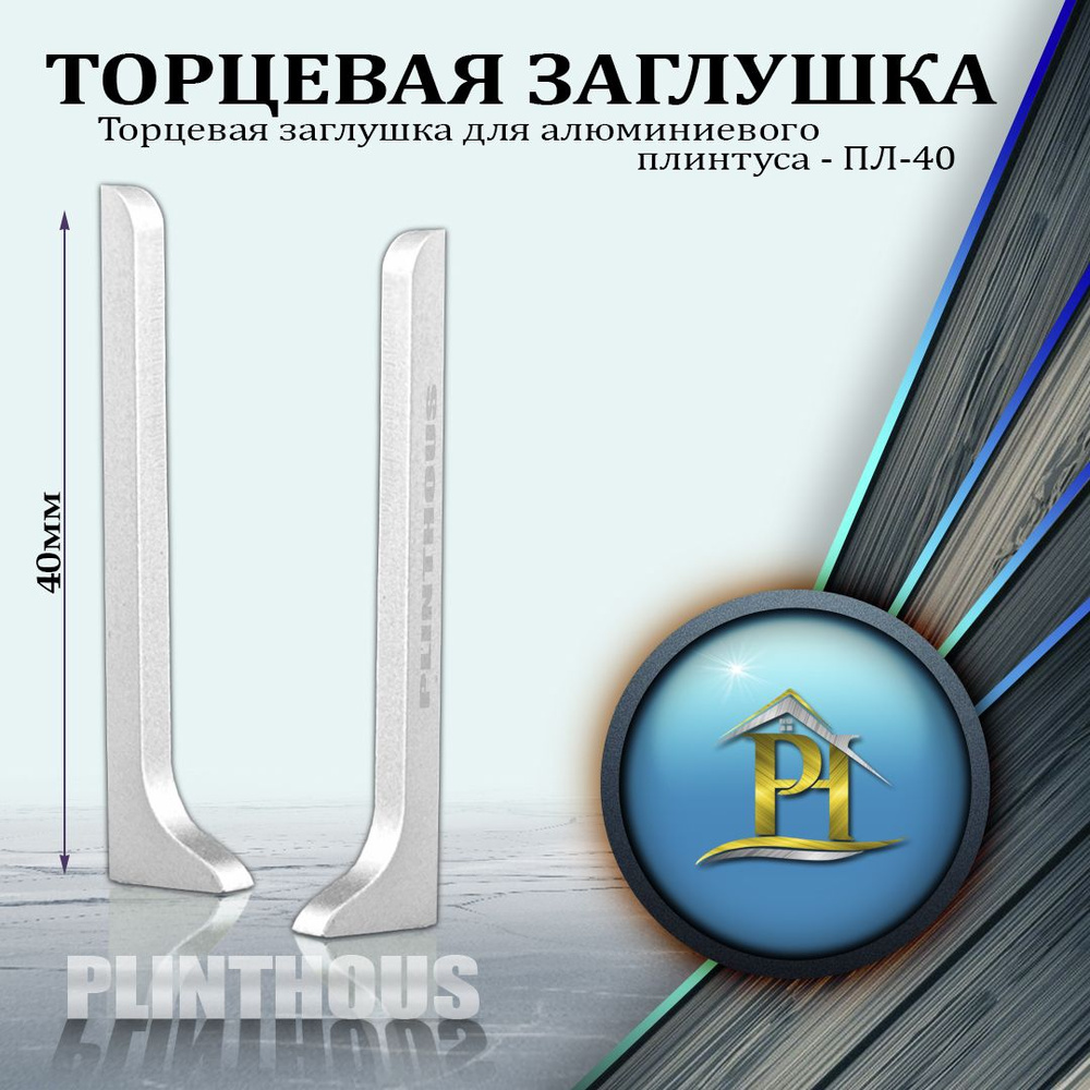 Торцевая заглушка для алюминиевого плинтуса - ПЛ-40, высота 40мм - Серебро матовое - 2шт  #1