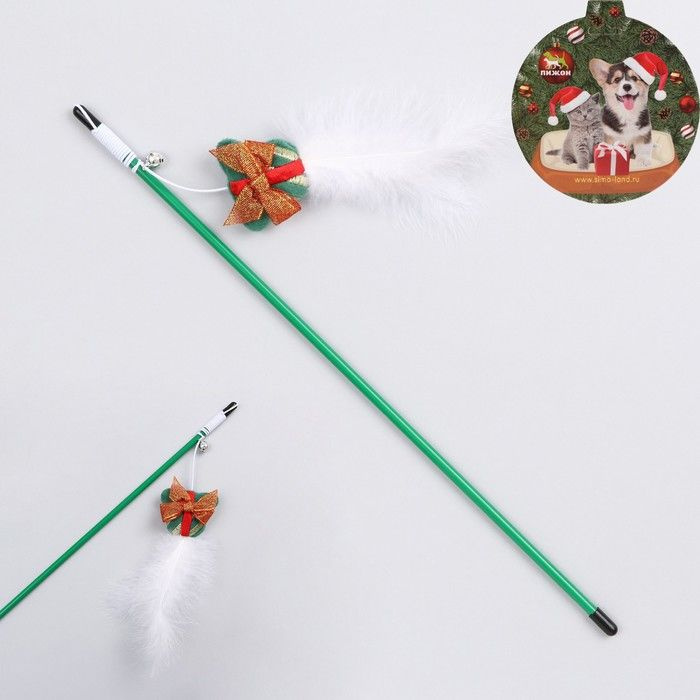 Дразнилка-удочка для кошек Пижон бубенчик подарок, деревянная ручка, 40 см  #1