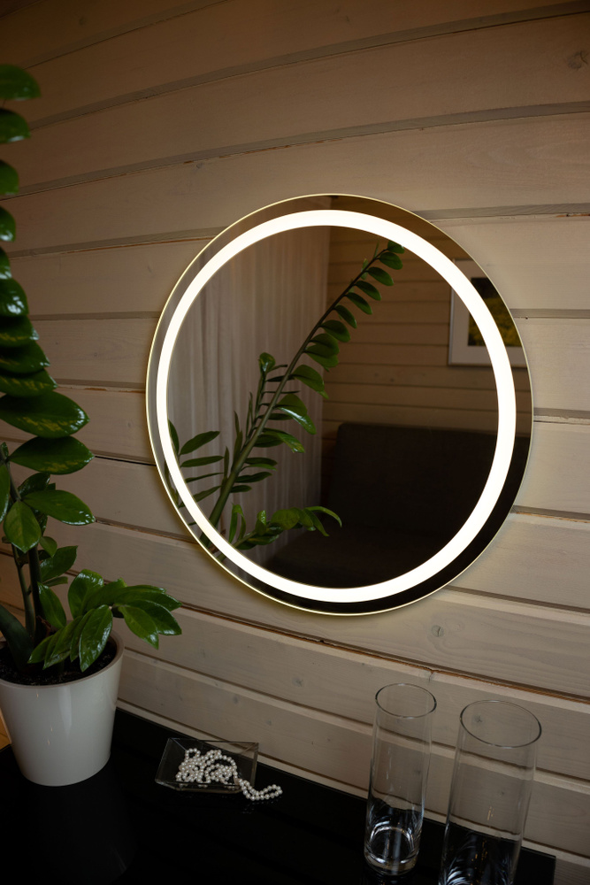 Зеркало 60 см на батарейках, настенное круглое интерьерное в стиле лофт, для ванной, гостиной, прихожей, #1