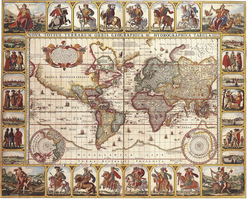Старинная красивая античная карта мира 1652 год размер 101- 81 см  #1